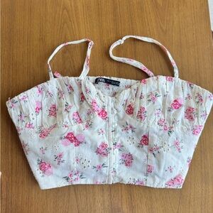 Zara Pink Floral Embroidered Crop Top